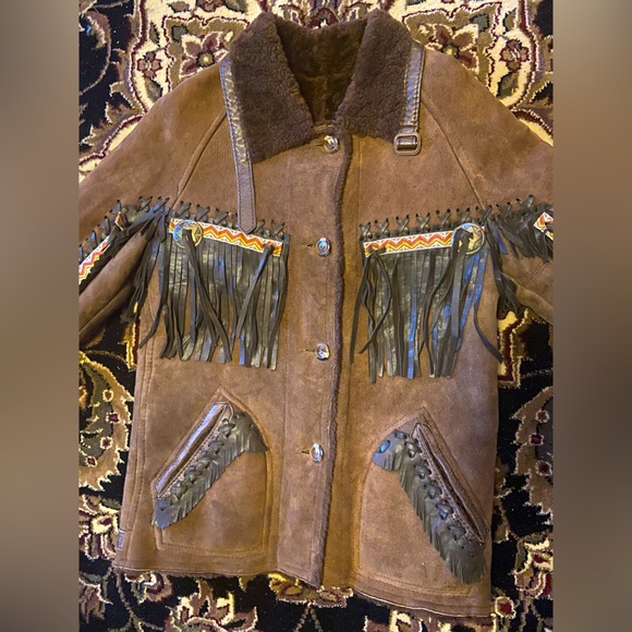 RARE Southwestern Fringe Shearling Sheepskin Coat - Picture 2 of 8